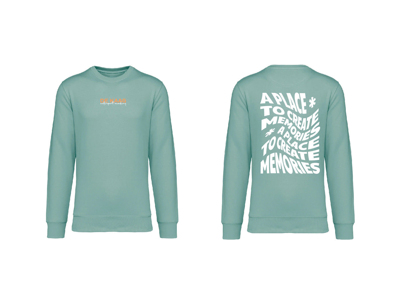 Sweater happy season - Groen, witte opdruk, oranje voorkant