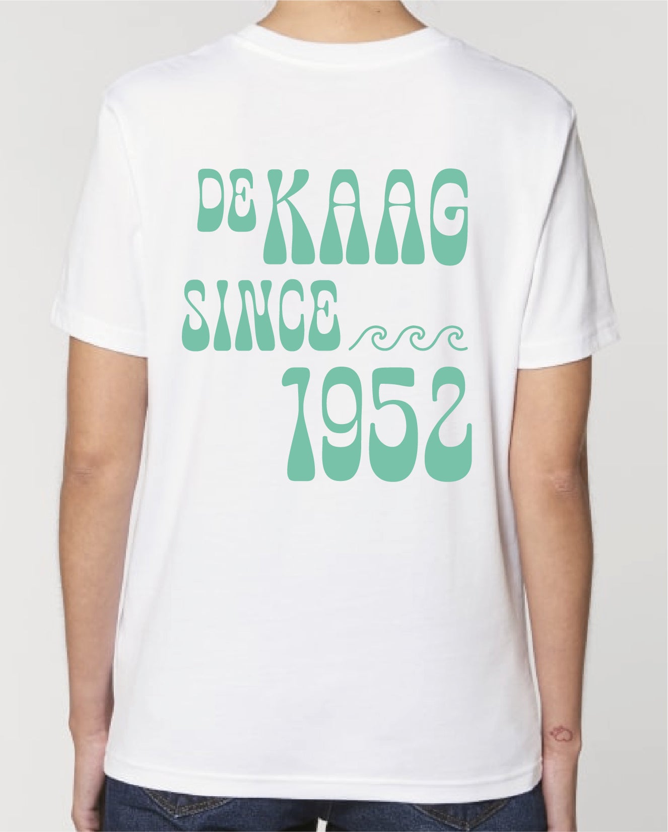 T-shirt waves - Wit, turquoise opdruk